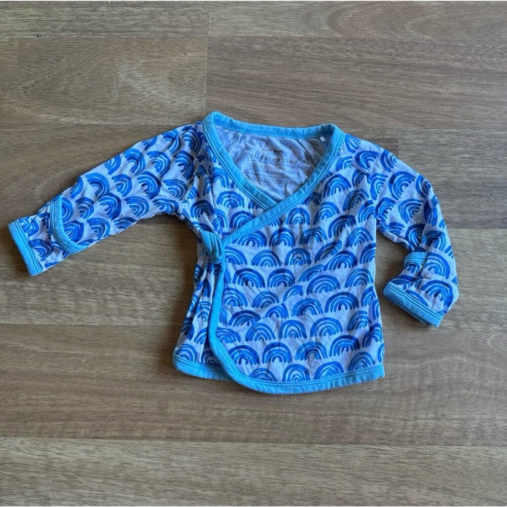 LIttle Sleepies Blue rainbow bamboo kimono Layette  top NWOT